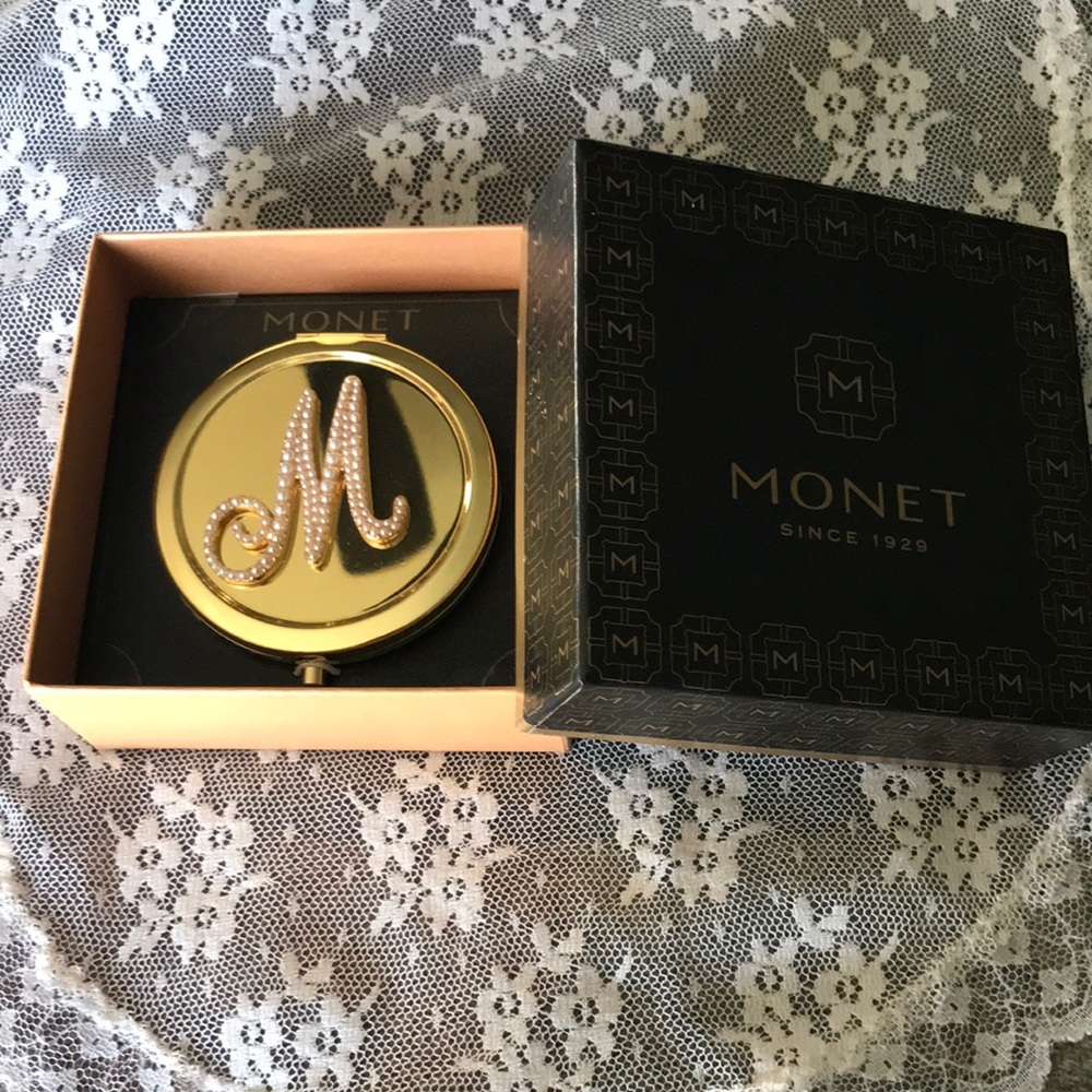 Monet Gold Compact with Pearl Initial M